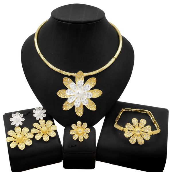 

yulaili women pop style flower crystal necklace jewelry set latest design factory gold plated collars beautiful jewellery sets hs21081216, Black