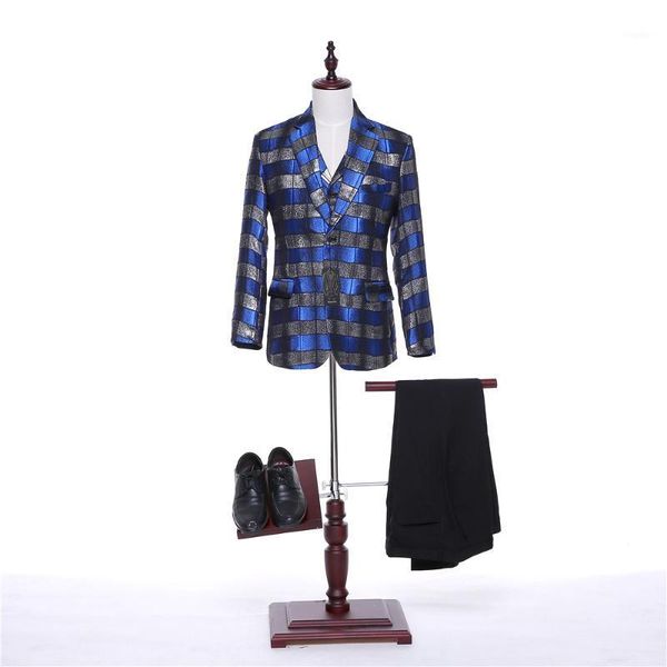 

men's classic suit three-piece (jacket + pants vest) blue striped plaid wedding groom groomsmen dress custom suits & blazers, White;black