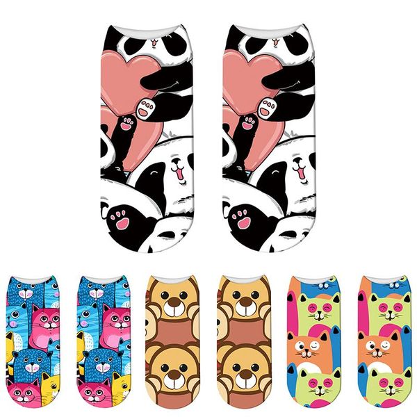 

socks & hosiery cute panda animals women low ankle funny cartoon bears fashion harajuku short comfortable cotton sokken for female, Black;white