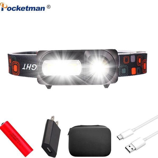 

super bright led headlamp usb rechargeable xpe+cob camping waterproof head lamp fishing headlight torch use 18650 headlamps