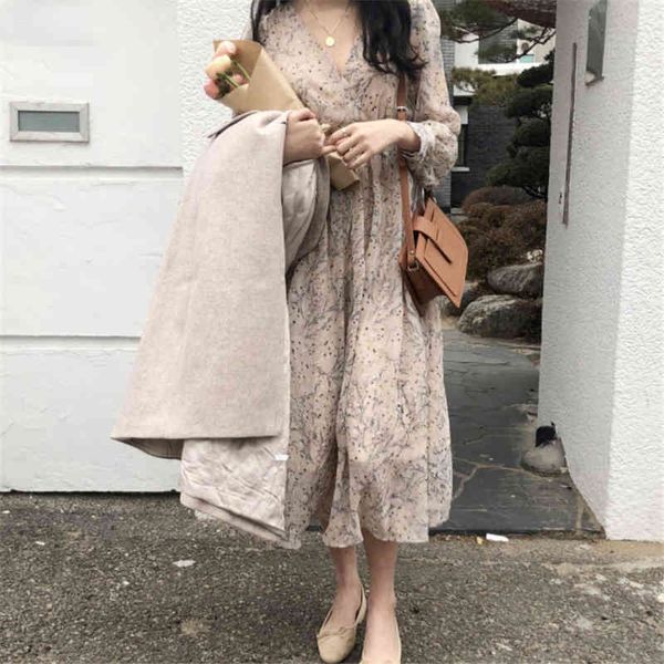 

spring women autumn fall arrivals design elegant retro vintage korean style long chic korea dress 210520, Black;gray