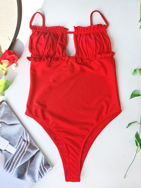 

one-piece suits 2021 swimsuit drawstring hollow folded fashion strap bikini one piece