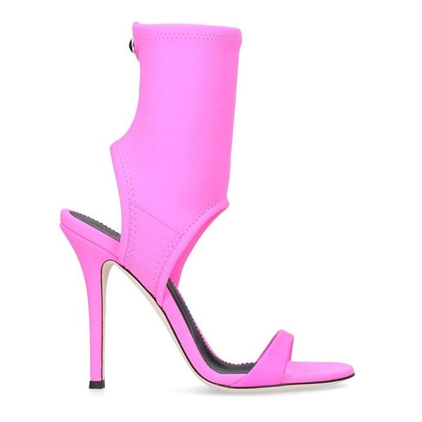

slippers neon green pointed toe shoes women stretch fabric zip super high heels sandal spring fashion ladies botas muje, Black