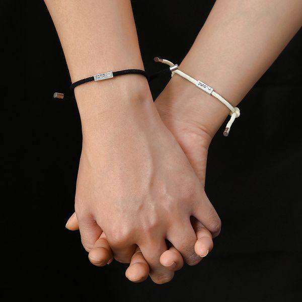 

s2594 fashion jewelry white black lovers bracelet magnets rope bracelets set, Golden;silver