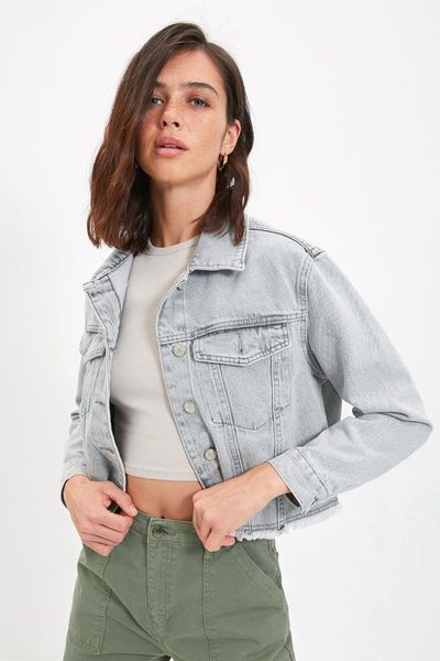 

women's jackets trendyol tassels crop denim jacket twoaw22ce0433, Black;brown