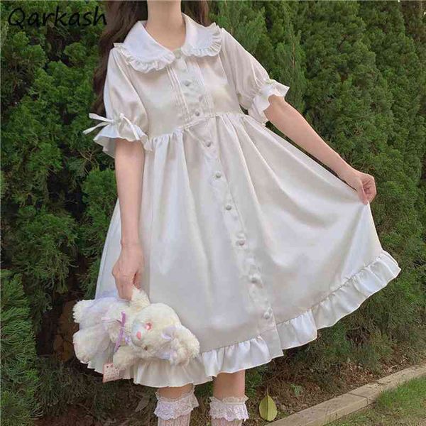 

dress women summer harajuku college ulzzang simple sweet lolita style kawaii white all-match preppy pure tender ins empire daily, Black;gray
