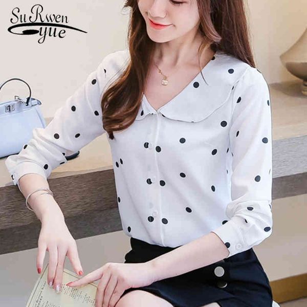 

blouses women blusas mujer de moda womens and polka dot peter pan collar long sleeve chiffon shirts 6257 50 210427, White