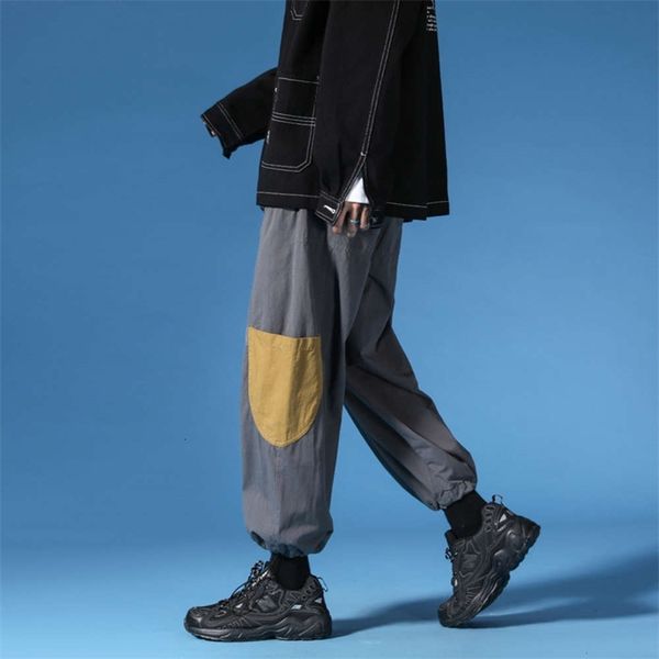 

men's pants and autumn casual trend loose big pocket straight wide leg mupl, Black