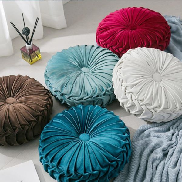 

cushion/decorative pillow european style floor cushion velvet pleated round seat winter fabric back sofa for bed car