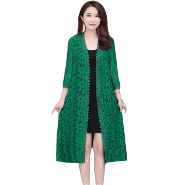 

women summer long sleeve lace flower cape jacket elegant wraps beach shawl plus size sun protection clothing female h1318 women's jacke, Black;brown