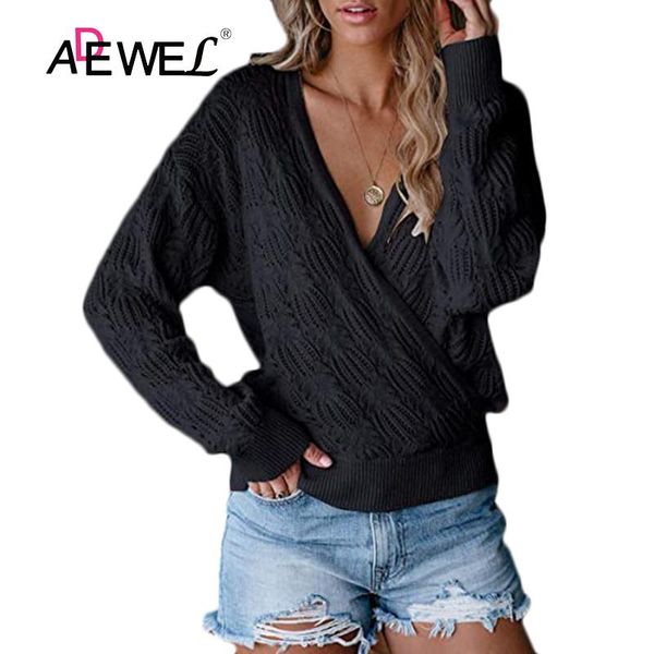 

women's sweaters adewel black solid color v neck plus size woman pure cotton kobieta swetry pull femme vrouw truien winter clothes 2xl, White;black