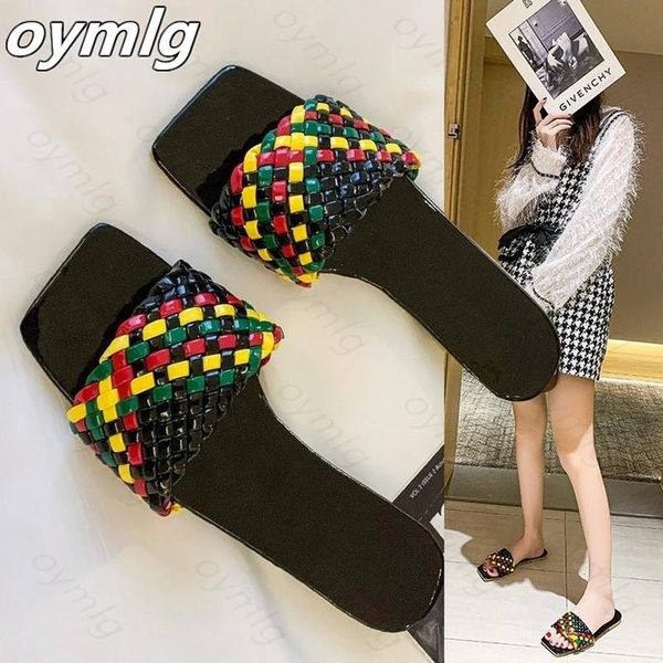

fashion temperament braided charm open-toe flat slippers set foot vacation beach sandals casual flip flops women shoes, Black