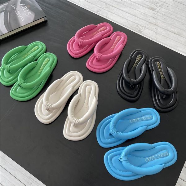 

slippers monmoira plus size9 solid soft sole separated open toe flat non-slip flip flops women summer beach platform chunky slides, Black