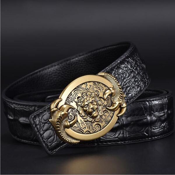 

men crocodile grain leather belts tiger lions eagle cicadas wolf scorpion buckle alligator jeans xks072, Black;brown