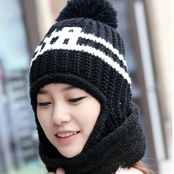 

beanie/skull caps 2021 winter hats for women pompom ball knitted cap hat female windproof ear flaps thick warm velvet skullies beanies bonne, Blue;gray
