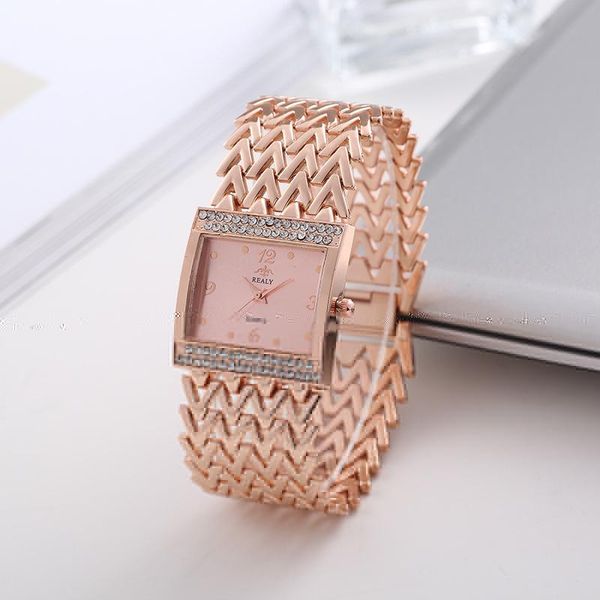 

wristwatches ladies steel band quartz bracelet watch diamond square shell v-shaped alloy strap fashion atmospheric women's, Slivery;brown