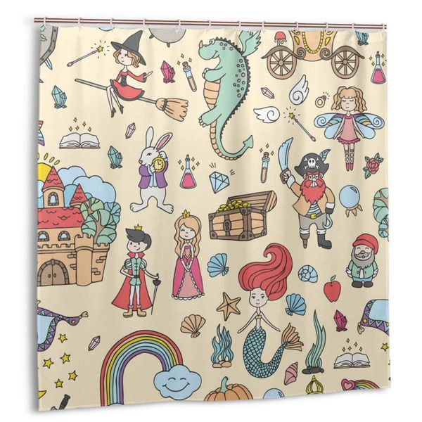 

shower curtain,collection of vector fairy tale elements bath curtain set with hooks