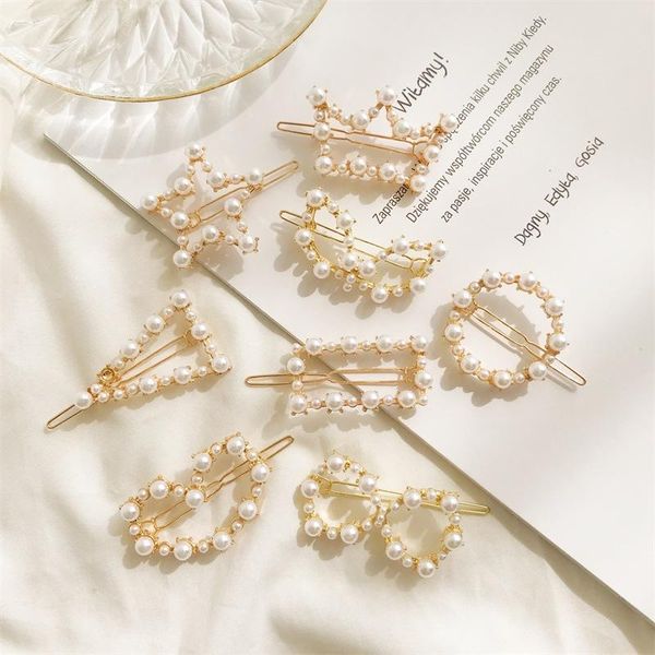 

hair accessories qw korean version of the selling ins net red wind sweet hairpin trend geometric pearl duckbill clip factory outlet