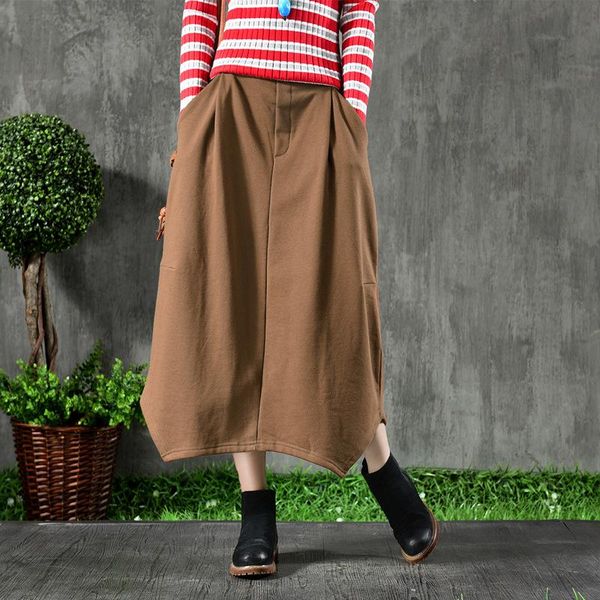 

skirts fashion cotton jeans skirt teamed artistic stitching a word show thin autumn and winter with pure color, Black