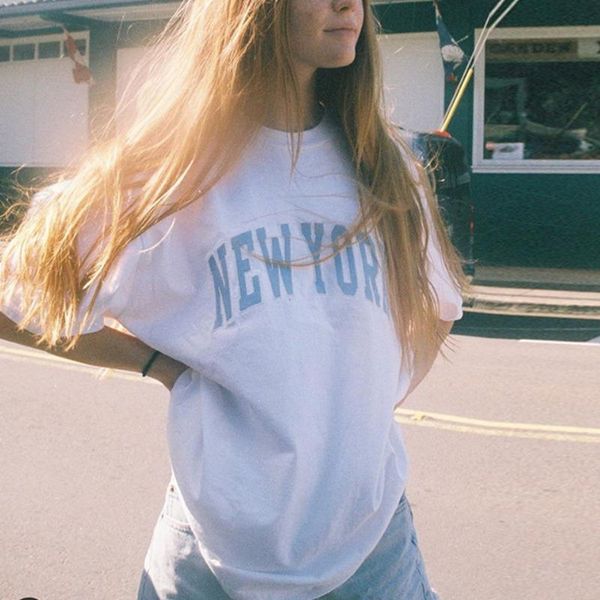 

women's t-shirt women casual embroidery " york" boyfriend in white s993