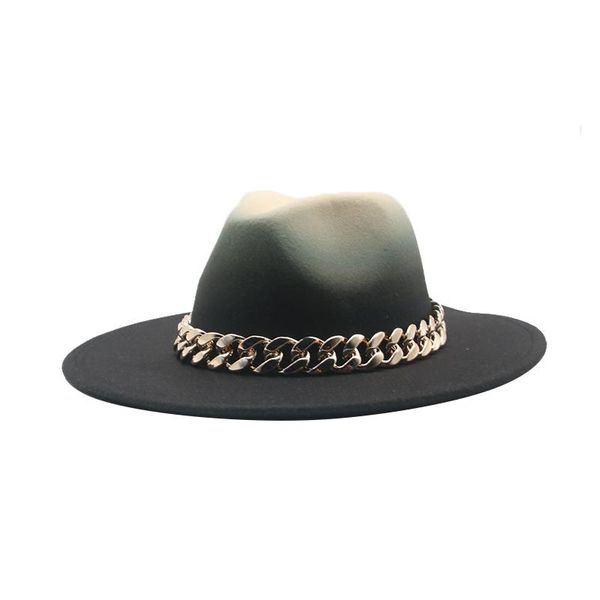 

wide brim hats fedora gradient color solid belt band chain jazz caps casual formal wedding khaki black camel women, Blue;gray