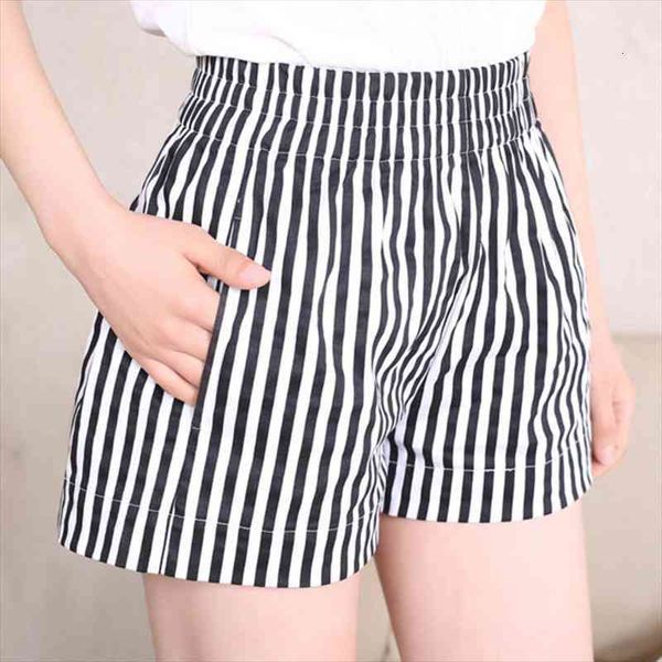 

summer blended stripes casual fashion womens shorts wide-leg loose elastic waist female, White;black