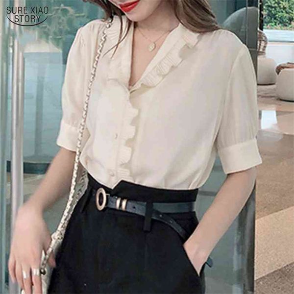 

vintage short sleeve chiffon shirts blusas mujer de moda blouse women plus size shirt elegant summer clothes 10021 210508, White