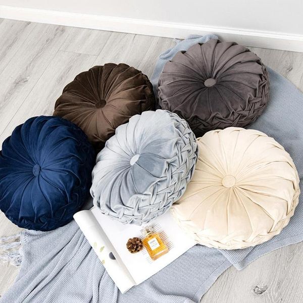 

cushion/decorative pillow pumpkin round seat cushion/back cushion or as sofa velvet fabric 38x38cm 7 colors hand-folded plush wheel