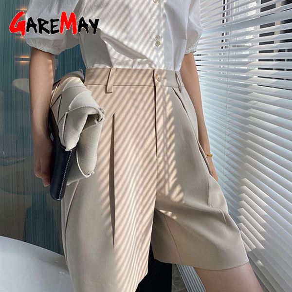 

khaki women's summer fashion shorts knee-length wide high waist formal long female loose casual short pants women black 210428, White;black