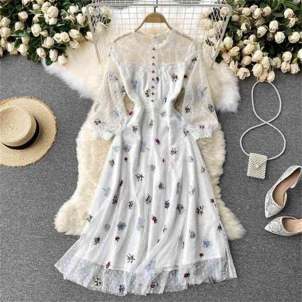 

women fashion summer round neck embroidery gauze holiday a-line dress clothes vestidos de mujer s672 210527, Black;gray