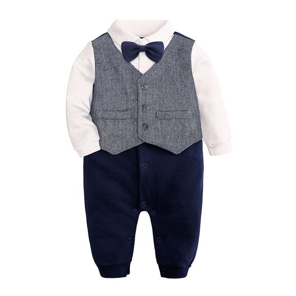 Bebê smoking roupas meninos cavalheiro formal romper ternos conjuntos xadrez colete infantil bowties jumpsuit camisas roupas de casamento roupa 210413