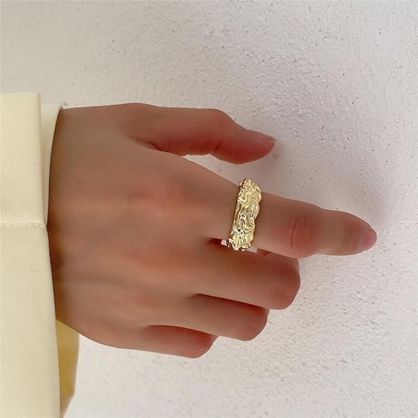 

cluster rings hip-hop 925 sterling silver curved round for women ladies irregular geometric open joint ring party jewelry, Golden;silver