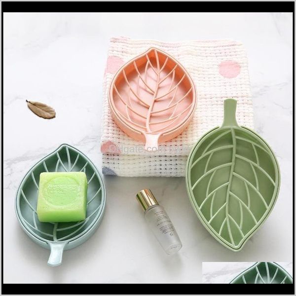 Assories Bath Home Gardenleaf Shape Soap Box Case WC Badezimmer Organizer Supplies Holder Plastic Double Deck Shower Soaps Storage Dishe