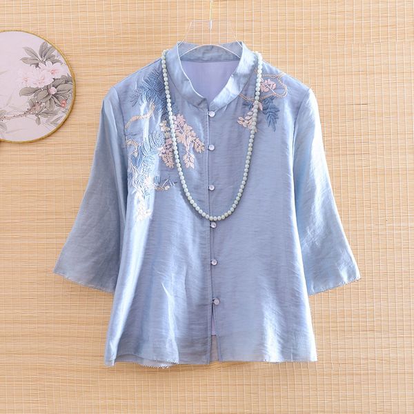 

jackets high-end spring summer blouse women chinese style retro embroidery linen cotton loose lady shirt s-xxl, Black;brown