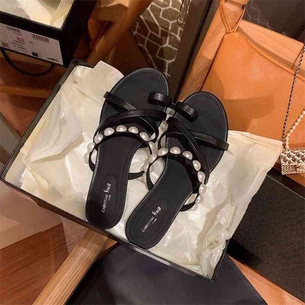 

summer sweet pearl ladies new fashion inside house slippers luxury brand designed women's casual shoes, Black