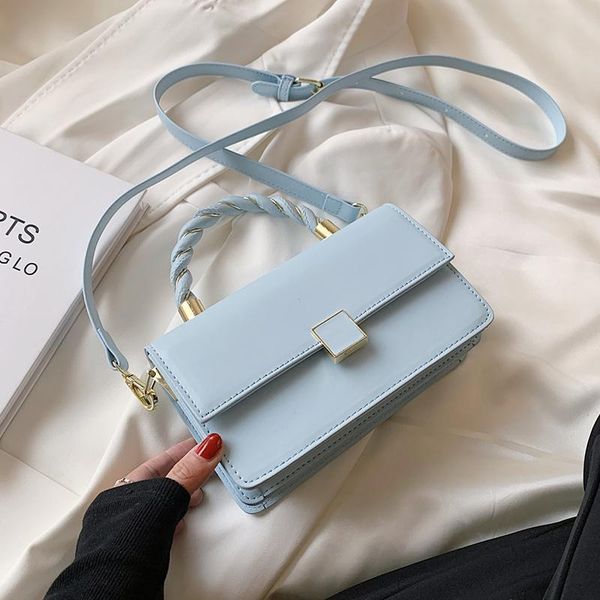 

evening bags rope handle pu leather crossbody with short handles for women 2021 fashion luxury trendy female shoulder handbags blue
