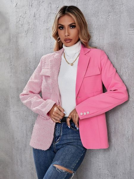 

two tone flap pocket blazer s5ej#, White;black