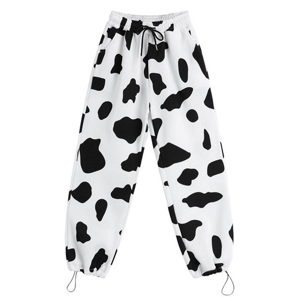 

korean sporty style autumn woman loose sweatpants femme joggers grey high waist pants cow print casual fashion trousers women's & capri, Black;white