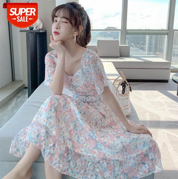 

french floral chiffon dress, female temperament, age-reducing and slimming tea break, bellflower fairy dress #hy16, Black;gray