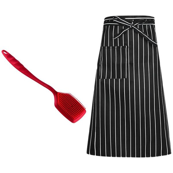 

creative long handle silicone dishwashing brush(red) with 3pcs kitchen aprons half-length waist apron 70cmx70cm