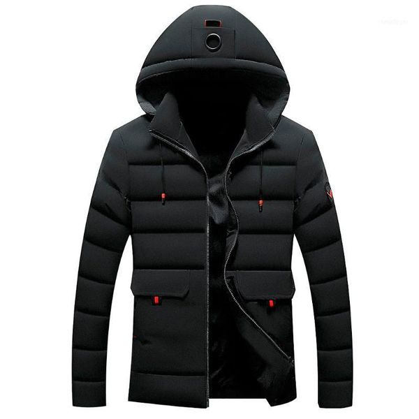 

tide winter jacket parkas casual men thick warm solid long sleeve zipper hooded overcoat jaquetas outwear coat1, Black
