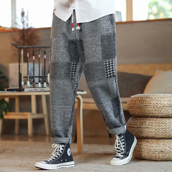 

men's jeans 2021 thick plaid worsted chinese fashion woolen trousers, Blue