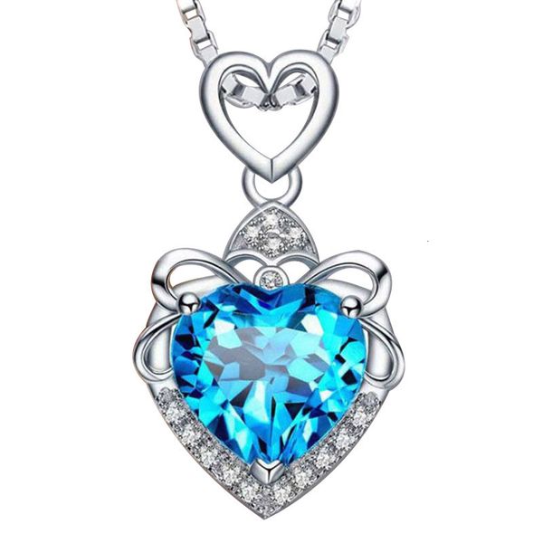 

women's blue pair luxury stone crystal silver color wedding chains for women lovely love heart chain