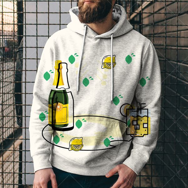 

men's wine cup hoodie 3d printed sweater loose hoodie 3d digital printed hoodie pzu3, Black