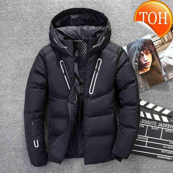 

winter down parkas jacket men white duck coat men's thick snow parka overcoat windbreaker long fur hooded warm, Black