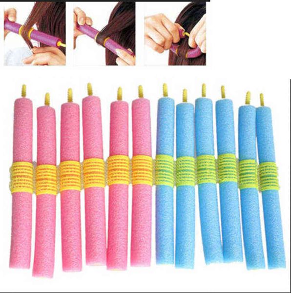 

hair curler 12pcs self-adhesive soft roller curl rollers diy magic curlers tool styling sponge 220304