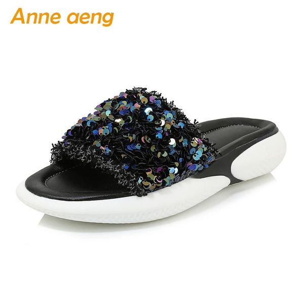 

slippers summer women middle flats heel bling comfortable casual platform shoes black slides outdoor big size