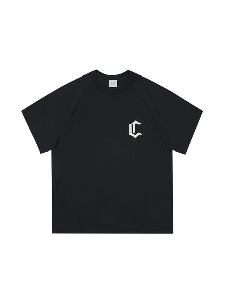 

china ch chest print short sleeve t-shirt young men's crew neck, White;black