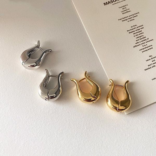 

hoop & huggie 2021 korean fashion round metal geometric earrings for women gold silver color punk earring retro minimalist jewelry, Golden;silver