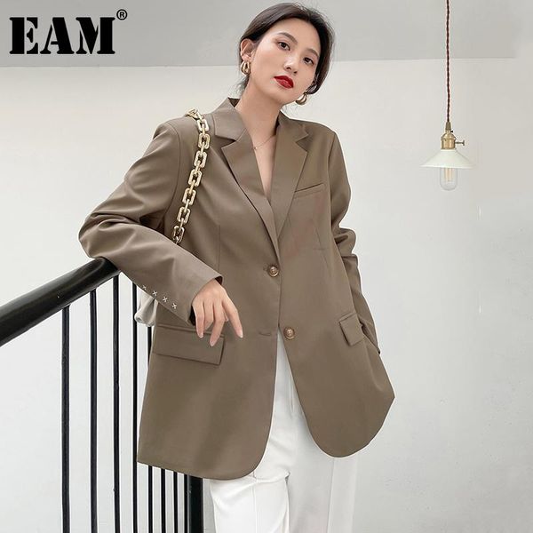 

women's suits & blazers [eam] women khaki casual big size blazer lapel long sleeve loose fit jacket fashion tide spring autumn 2021 1de, White;black